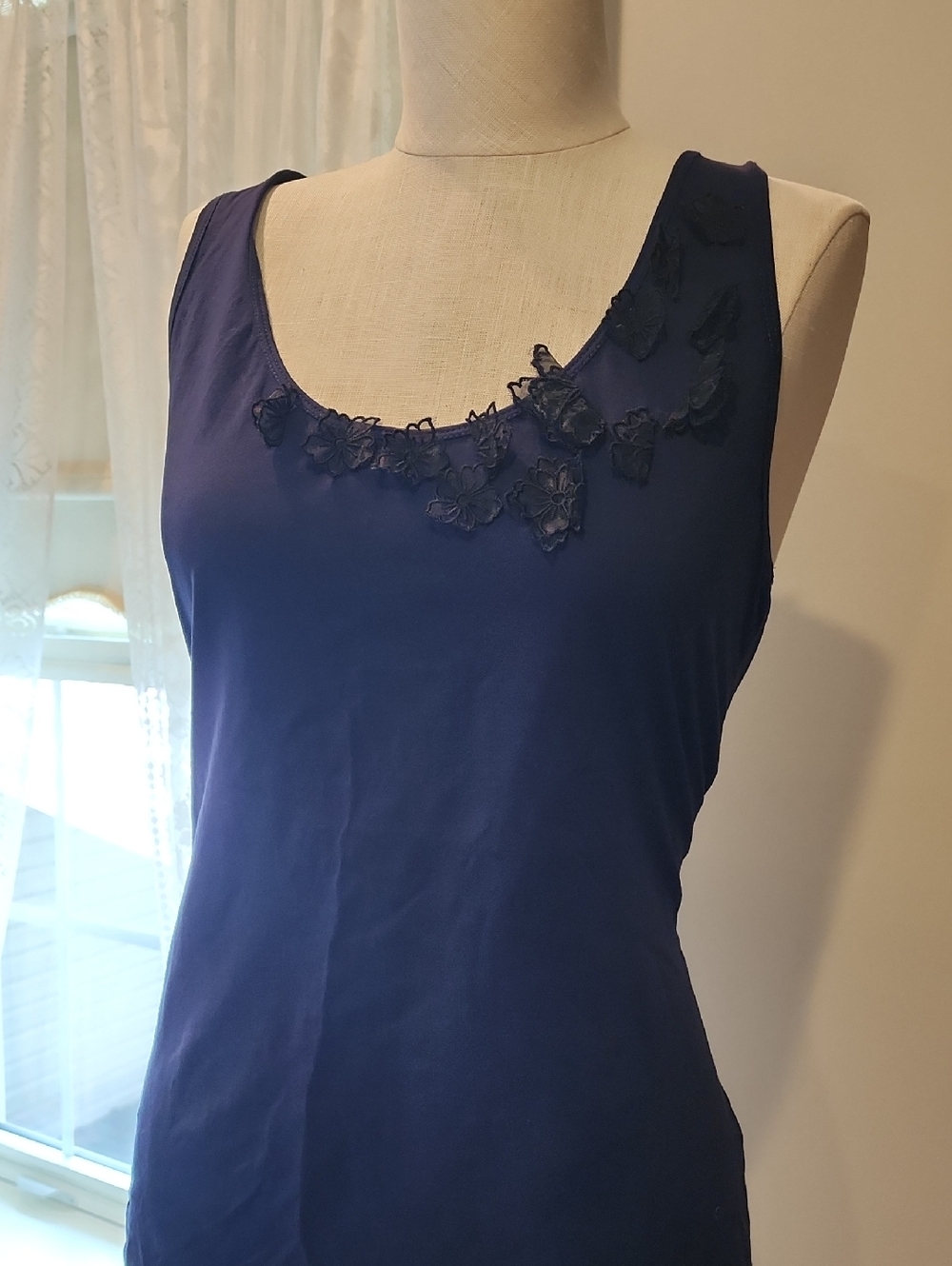 J. Crew Navy Scoop Neck Tank with Floral Appliqué